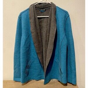 EILEEN FISHER TURQUOISE GRAY FELTED MERINO WOOL OPEN FRONT BLAZER SIZE XL